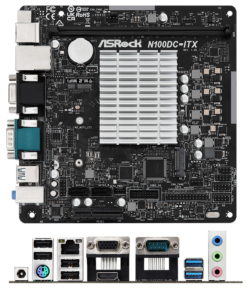 ASRock N100DC-ITX (Intel N1000 4x3.40Ghz, 1x PCIe 3.0 x4) <b>[FANLESS]</b>